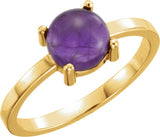 14K Gold Round Natural Amethyst Cabochon Solitaire Ring - Yellow Gold