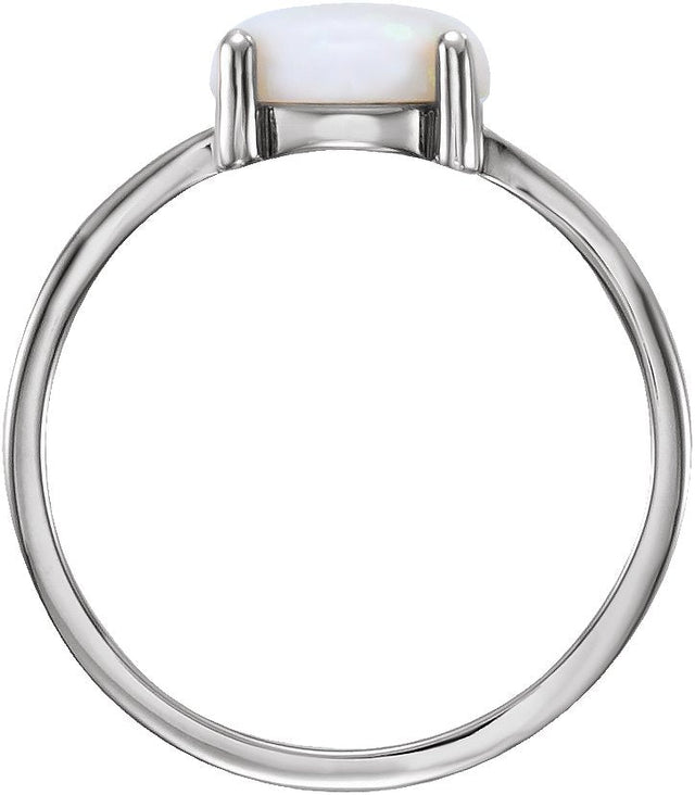 14K Gold Oval Natural Opal Cabochon Solitaire Ring - White Gold - view 2