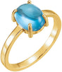 14K Gold Oval Natural Swiss Blue Topaz Cabochon Solitaire Ring - Yellow Gold
