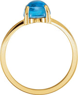 14K Gold Oval Natural Swiss Blue Topaz Cabochon Solitaire Ring - Yellow Gold - view 2