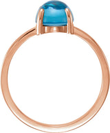 14K Gold Oval Natural Swiss Blue Topaz Cabochon Solitaire Ring - Rose Gold - view 3