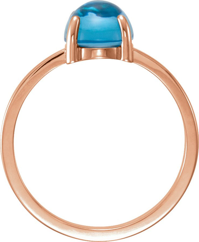 14K Gold Oval Natural Swiss Blue Topaz Cabochon Solitaire Ring - Rose Gold - view 3