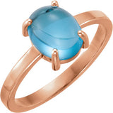 14K Gold Oval Natural Swiss Blue Topaz Cabochon Solitaire Ring - Rose Gold - view 2