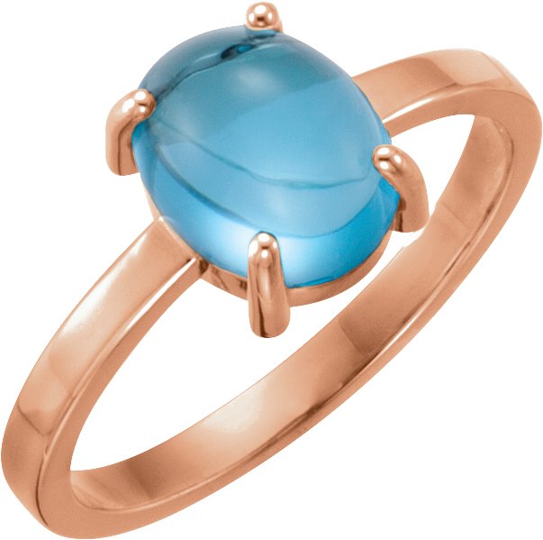 14K Gold Oval Natural Swiss Blue Topaz Cabochon Solitaire Ring - Rose Gold - view 2