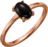 14K Gold Oval Natural Black Onyx Cabochon Solitaire Ring - Rose Gold