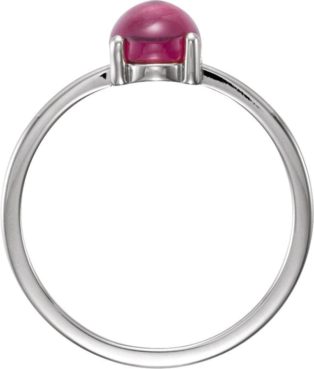 14K Gold Oval Natural Rhodolite Garnet Cabochon Solitaire Ring - White Gold - view 2