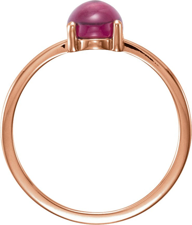 14K Gold Oval Natural Rhodolite Garnet Cabochon Solitaire Ring - Rose Gold - view 2