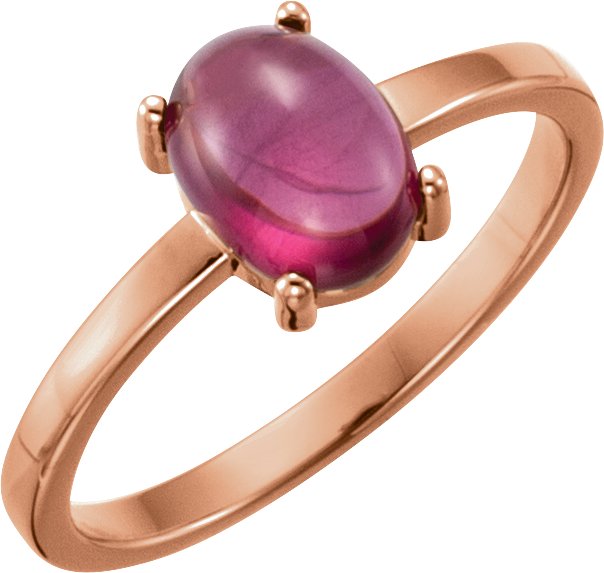 14K Gold Oval Natural Rhodolite Garnet Cabochon Solitaire Ring - Rose Gold