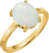 14K Gold Oval Natural Opal Cabochon Solitaire Ring - Yellow Gold