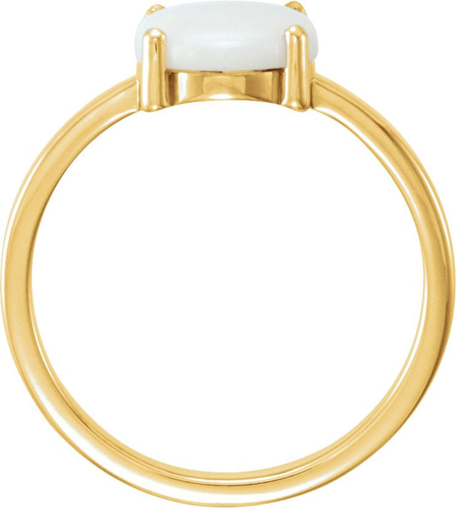 14K Gold Oval Natural Opal Cabochon Solitaire Ring - Yellow Gold - view 2