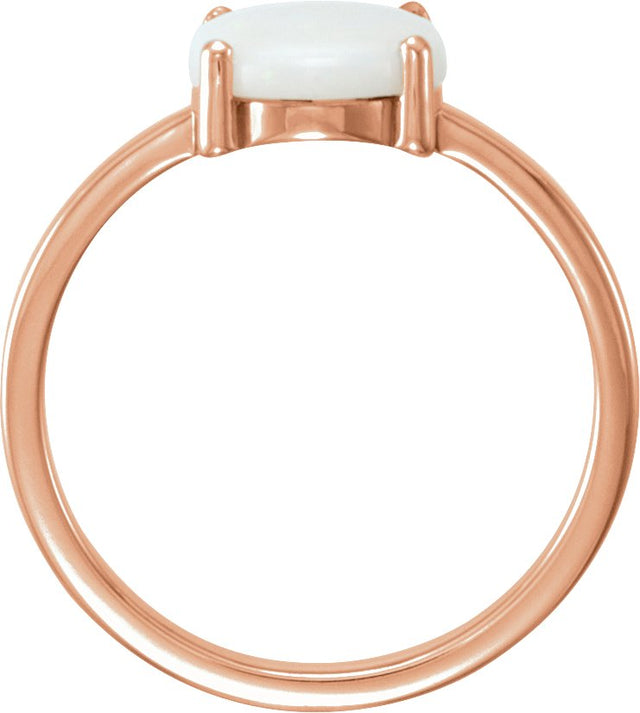 14K Gold Oval Natural Opal Cabochon Solitaire Ring - Rose Gold - view 2
