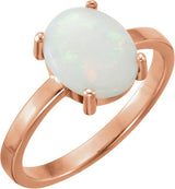 14K Gold Oval Natural Opal Cabochon Solitaire Ring - Rose Gold