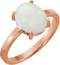 14K Gold Oval Natural Opal Cabochon Solitaire Ring - Rose Gold