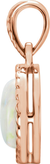 14K Gold Round Natural White Opal Leaf Cabochon Pendant - Rose Gold - view 2
