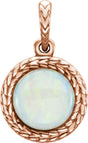 14K Gold Round Natural White Opal Leaf Cabochon Pendant - Rose Gold