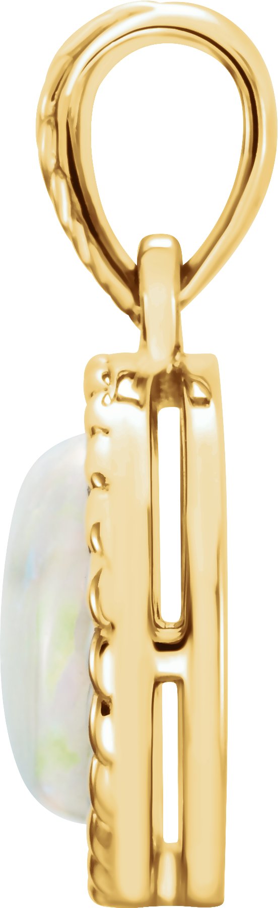 14K Gold Round Natural White Opal Leaf Cabochon Pendant - Yellow Gold - view 2