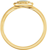 14K Gold Oval Natural White Opal & Natural Diamond Halo-Style Cabochon Ring - Yellow Gold - view 2