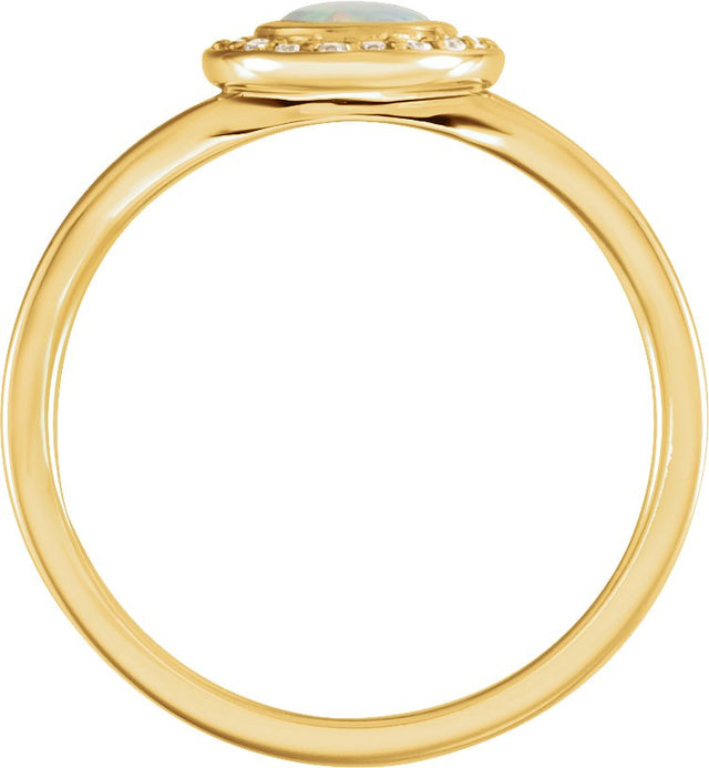 14K Gold Oval Natural White Opal & Natural Diamond Halo-Style Cabochon Ring - Yellow Gold - view 2