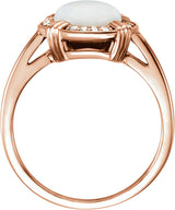 14K Gold Round Natural White Opal & Natural Diamond Cabochon Ring - Rose Gold - view 2