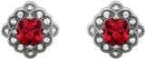 14K Gold Lab-Grown Ruby & Natural Diamond Cushion 4-Prong Vintage-Inspired Earrings - White Gold - view 2