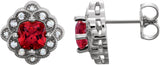 Platinum Lab-Grown Ruby & Natural Diamond Cushion 4-Prong Vintage-Inspired Earrings