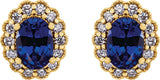 14K Gold Lab-Grown Blue Sapphire & Natural Diamond Oval 4-Prong Halo-Style Earrings - Yellow Gold - view 2