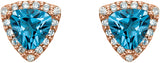 14K Gold Trillion Natural Swiss Blue Topaz & Natural Diamond Halo-Style Earrings – 5x5mm - Rose Gold - view 2