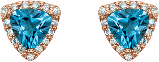 14K Gold Trillion Natural Swiss Blue Topaz & Natural Diamond Halo-Style Earrings – 5x5mm - Rose Gold - view 2