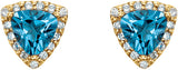 14K Gold Trillion Natural Swiss Blue Topaz & Natural Diamond Halo-Style Earrings – 5x5mm - Yellow Gold - view 2