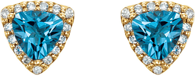 14K Gold Trillion Natural Swiss Blue Topaz & Natural Diamond Halo-Style Earrings – 5x5mm - Yellow Gold - view 2