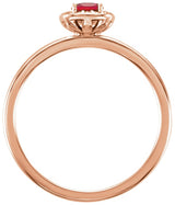 14K Gold Cushion Lab-Grown Ruby & Natural Diamond Halo-Style Ring - Rose Gold - view 2