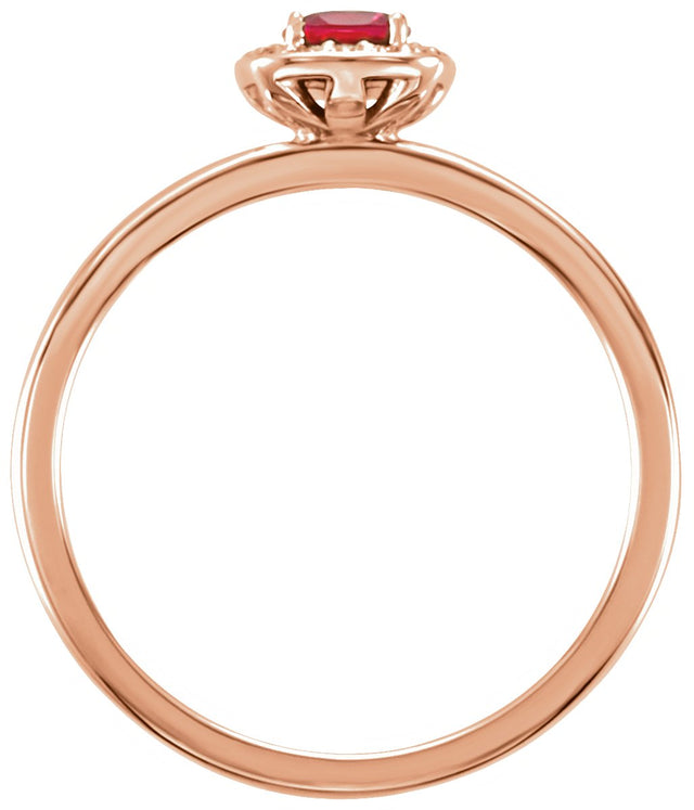 14K Gold Cushion Lab-Grown Ruby & Natural Diamond Halo-Style Ring - Rose Gold - view 2
