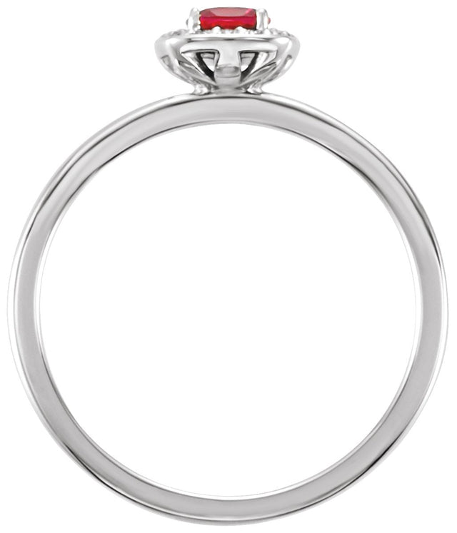 14K Gold Cushion Lab-Grown Ruby & Natural Diamond Halo-Style Ring - White Gold - view 2
