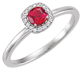 14K Gold Cushion Lab-Grown Ruby & Natural Diamond Halo-Style Ring - White Gold