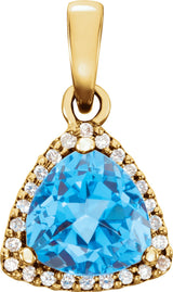 14K Gold Natural Swiss Blue Topaz & Natural Diamond Trillion Halo-Style Pendant - Yellow Gold