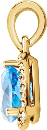 14K Gold Natural Swiss Blue Topaz & Natural Diamond Trillion Halo-Style Pendant - Yellow Gold - view 2