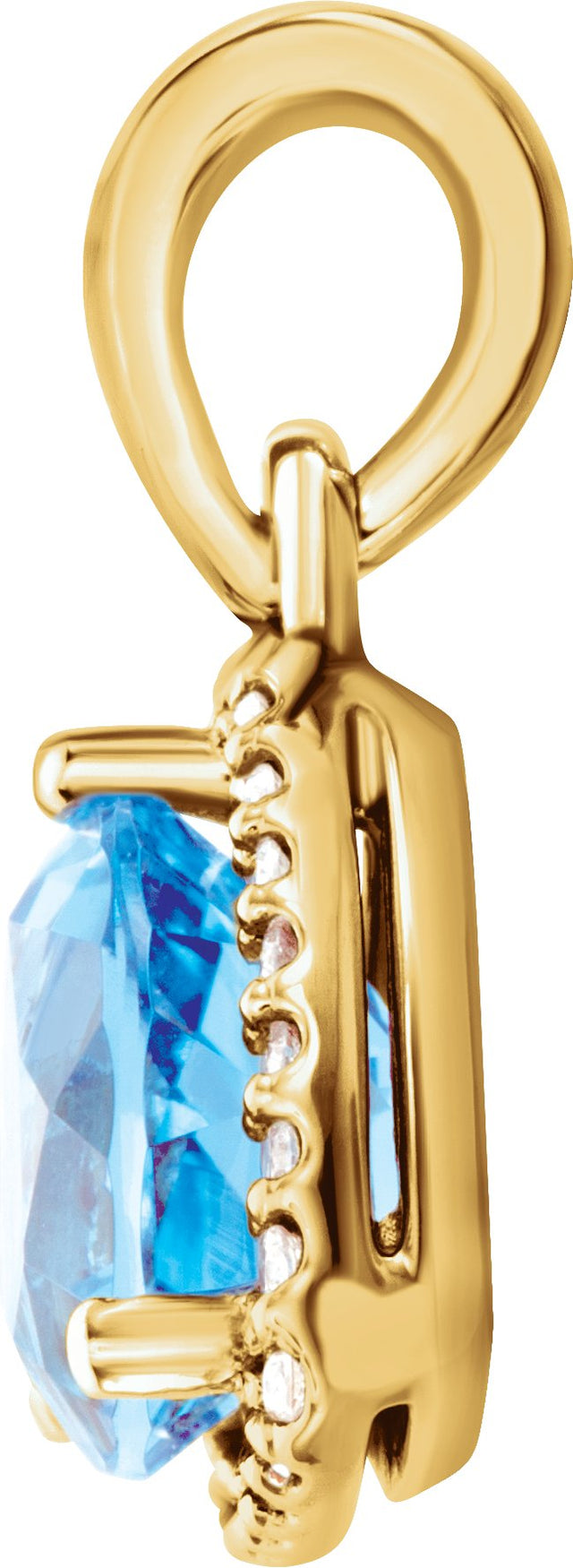 14K Gold Natural Swiss Blue Topaz & Natural Diamond Trillion Halo-Style Pendant - Yellow Gold - view 2