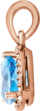 14K Gold Natural Swiss Blue Topaz & Natural Diamond Trillion Halo-Style Pendant - Rose Gold - view 2