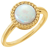 14K Gold Round Natural White Opal Bezel-Set Cabochon Ring - Yellow Gold