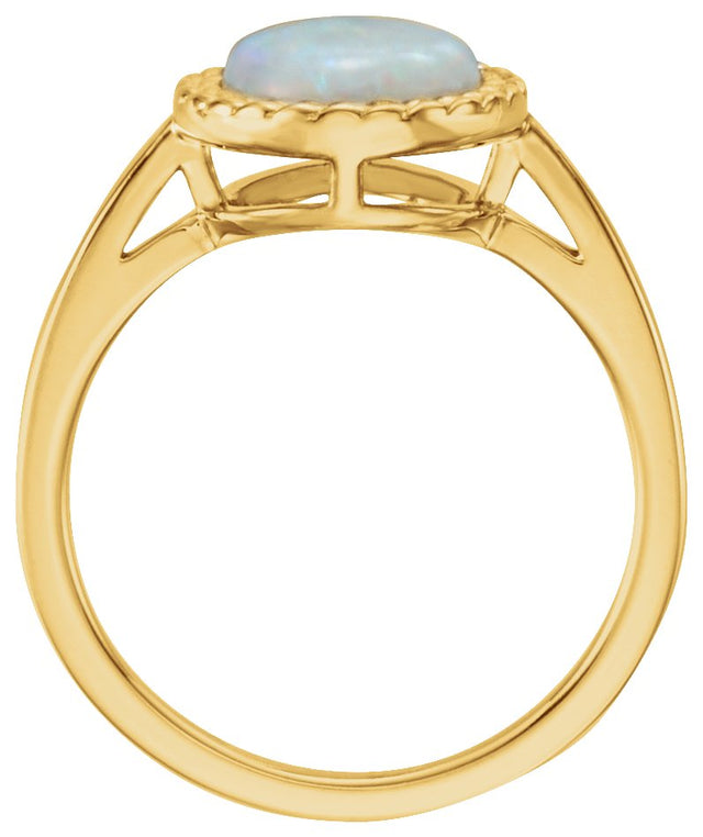 14K Gold Round Natural White Opal Bezel-Set Cabochon Ring - Yellow Gold - view 2