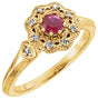 14K Gold Round Natural Ruby & Natural Diamond Halo-Style Ring - Yellow Gold