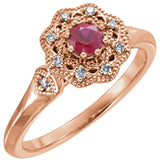 14K Gold Round Natural Ruby & Natural Diamond Halo-Style Ring - Rose Gold