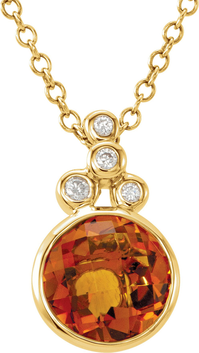 14K Gold Round Natural Citrine & Natural Diamond Accented Necklace
