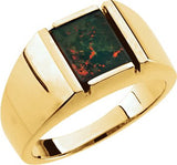 14K Gold Rectangle Natural Bloodstone Cabochon Ring