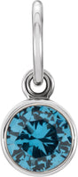 14K Gold Round Blue Zircon Simulated Birthstone Pendant - White Gold