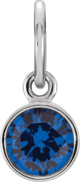 14K Gold Round Blue Sapphire Simulated Birthstone Pendant - White Gold
