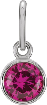 14K Gold Round Ruby Simulated Birthstone Pendant - White Gold