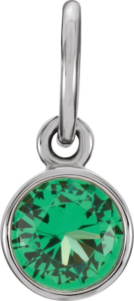 14K Gold Round Emerald Simulated Birthstone Pendant - White Gold