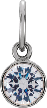 14K Gold Round Diamond Simulated Birthstone Pendant - White Gold