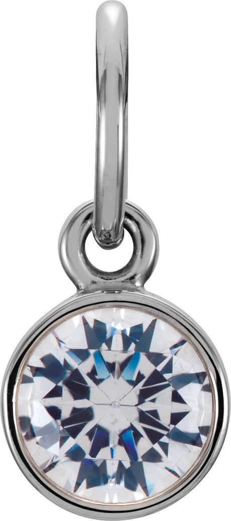 14K Gold Round Diamond Simulated Birthstone Pendant - White Gold